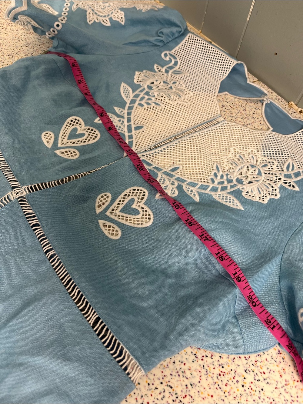 FARM Rio NWT Light Blue Linen Embroidery Short Sleeve Midi Dress Women’s Size XL - Picture 10 of 12